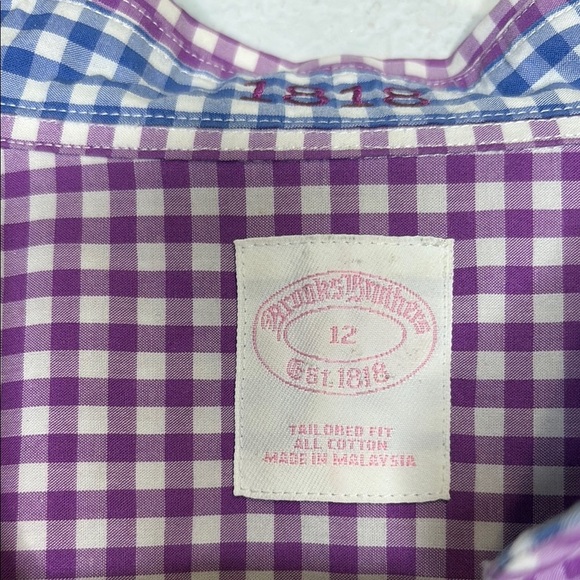 Brooks Brothers size 12 100% cotton Purple Gingham button up Shirt - Picture 2 of 6